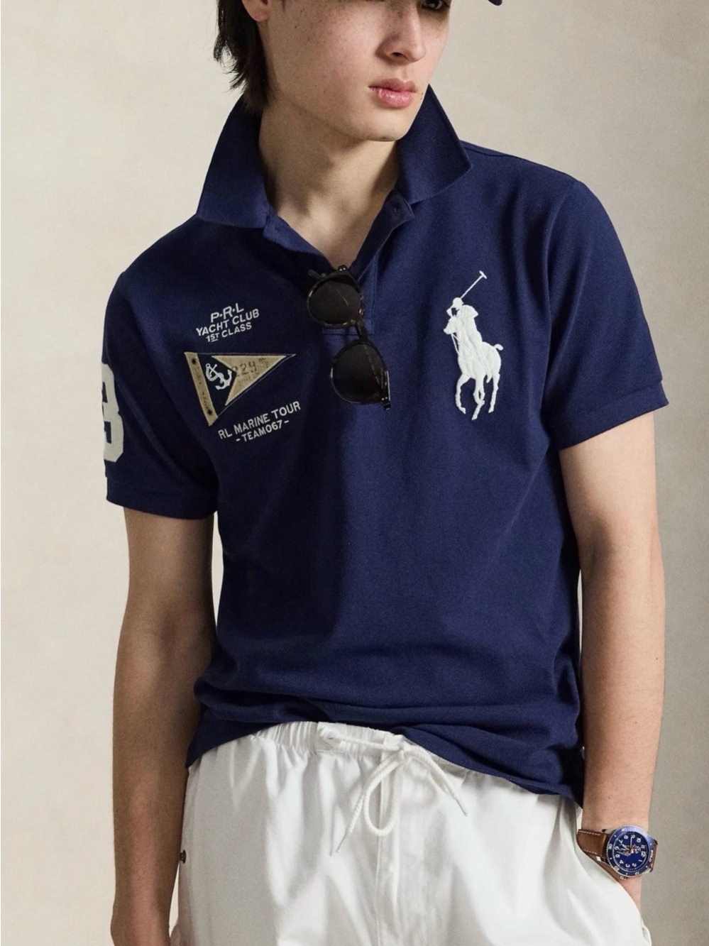 Ralph Lauren Navy Polo Shirt with Embroidered Logo Yacht Club - Size L ~ NWT